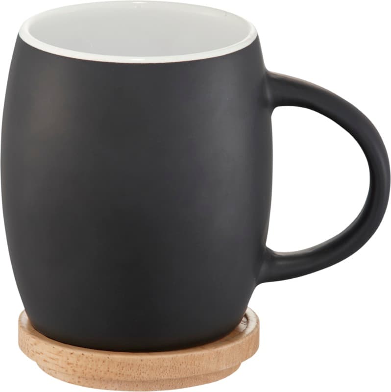 Hearth 400 ml ceramic mug with wooden coaster 1