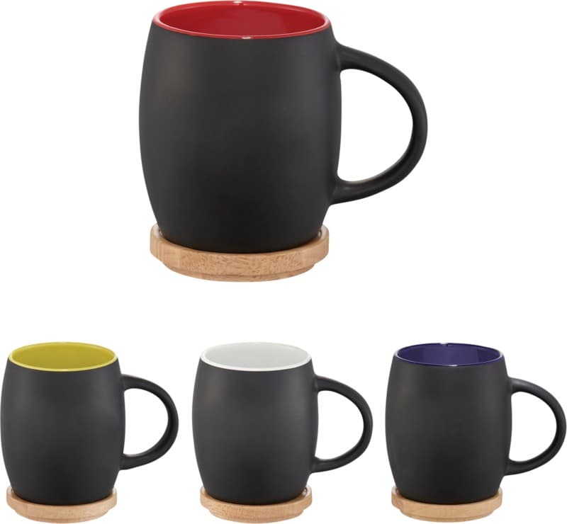 Hearth 400 ml ceramic mug with wooden coaster 6
