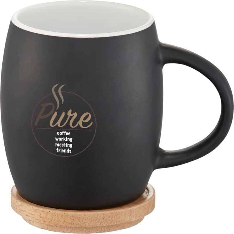 Hearth 400 ml ceramic mug with wooden coaster 8