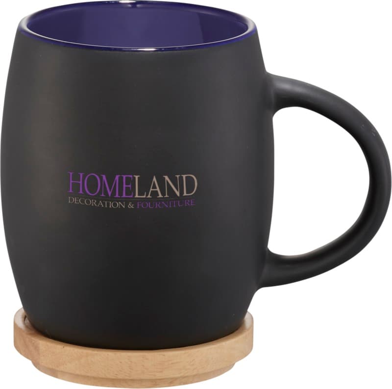 Hearth 400 ml ceramic mug with wooden coaster 16
