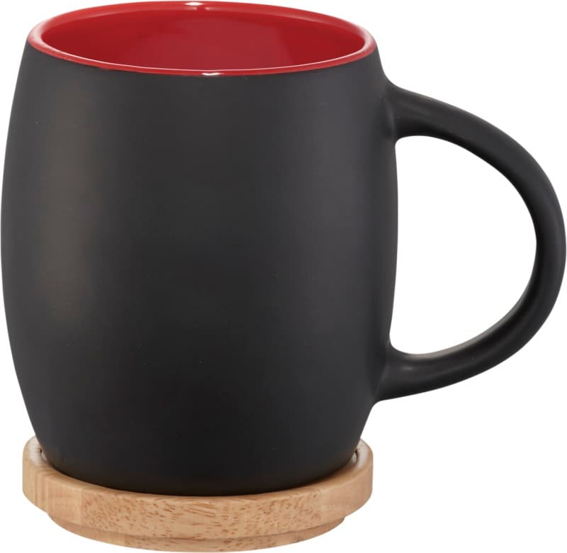 Hearth 400 ml ceramic mug with wooden coaster 17