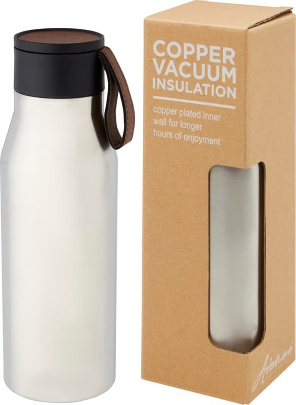 Ljungan 500 ml copper vacuum insulated stainless steel bottle with PU leather strap and lid 1
