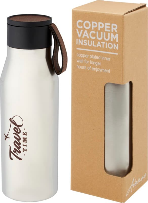 Ljungan 500 ml copper vacuum insulated stainless steel bottle with PU leather strap and lid 8
