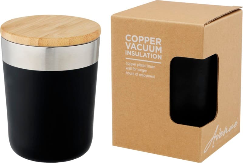 Lagan 330 ml copper vacuum insulated stainless steel tumbler with bamboo lid 1