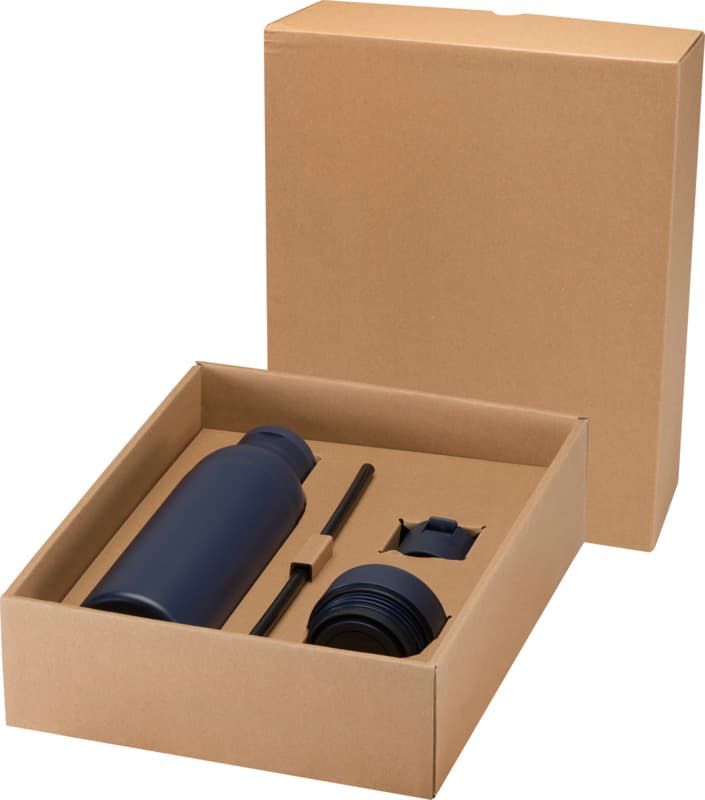 Illuminate 650 ml RCS recycled double wall stainless steel water bottle with 3-piece lid set 1