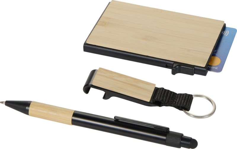 Minka RCS recycled aluminium ballpoint pen, keychain and RFID card holder gift set 5