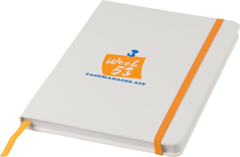 Spectrum A5 white notebook with coloured strap 21