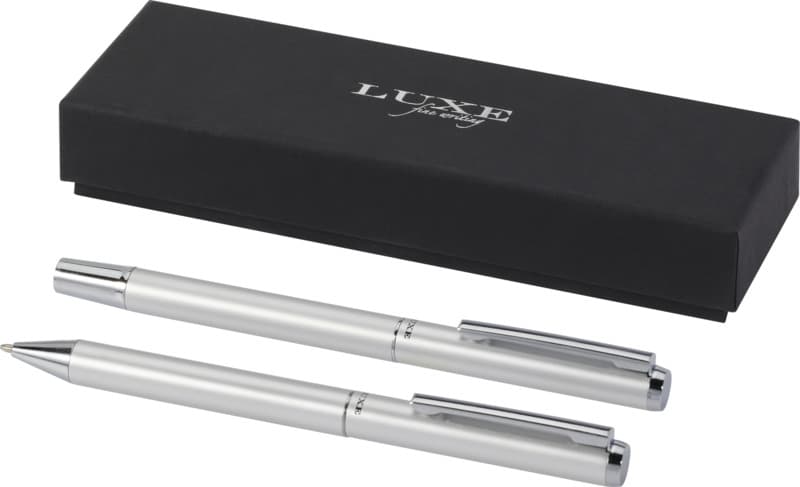Lucetto recycled aluminium ballpoint and rollerball pen gift set (black ink) 1