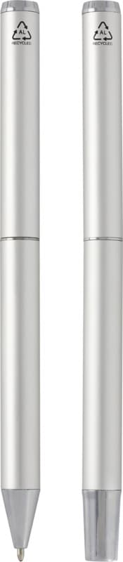 Lucetto recycled aluminium ballpoint and rollerball pen gift set (black ink) 3