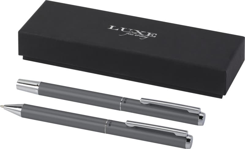 Lucetto recycled aluminium ballpoint and rollerball pen gift set (black ink) 7