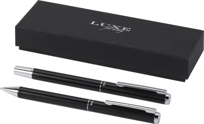 Lucetto recycled aluminium ballpoint and rollerball pen gift set (black ink) 13