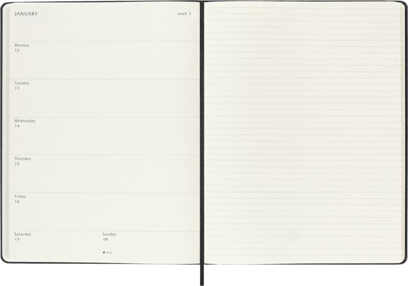 Moleskine hard cover 12 month XL weekly planner 6