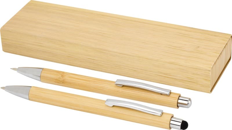 Oblys bamboo ballpoint pen and mechanical pencil set (black ink) 1