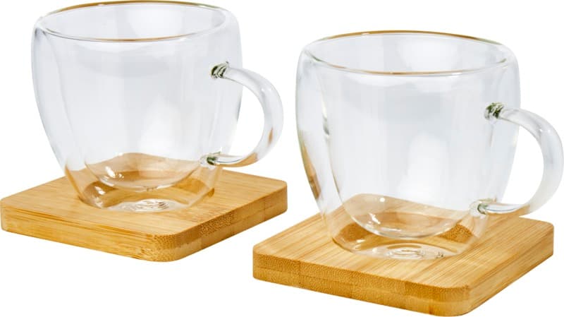 Manti 2-piece 100 ml double-wall glass cup with bamboo coaster  5