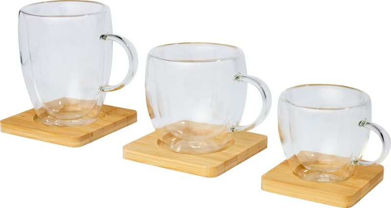 Manti 2-piece 100 ml double-wall glass cup with bamboo coaster  6