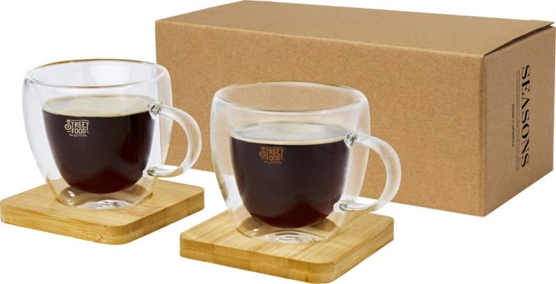 Manti 2-piece 100 ml double-wall glass cup with bamboo coaster  8