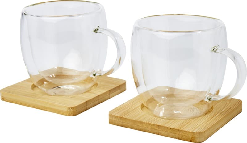 Manti 2-piece 250 ml double-wall glass cup with bamboo coaster  5