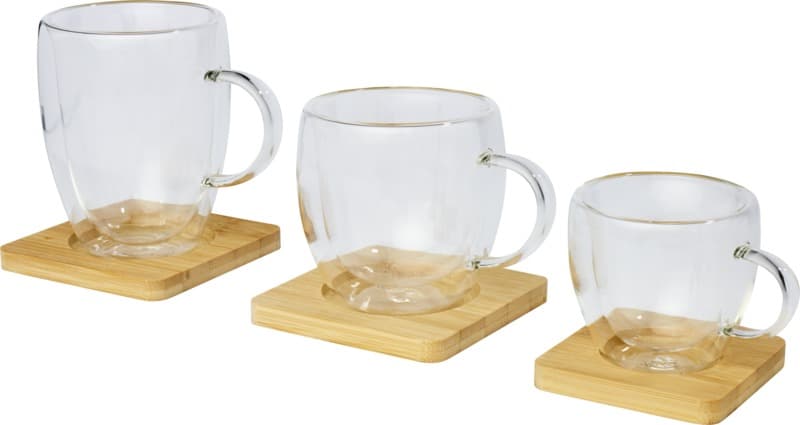 Manti 2-piece 250 ml double-wall glass cup with bamboo coaster  6