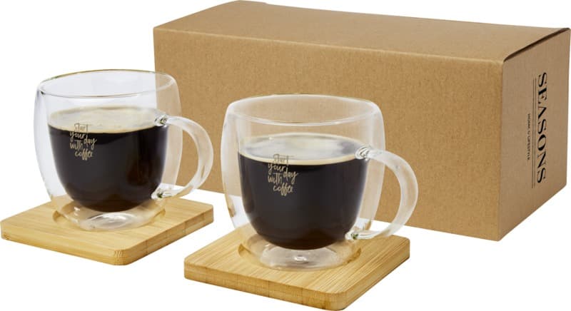 Manti 2-piece 250 ml double-wall glass cup with bamboo coaster  8