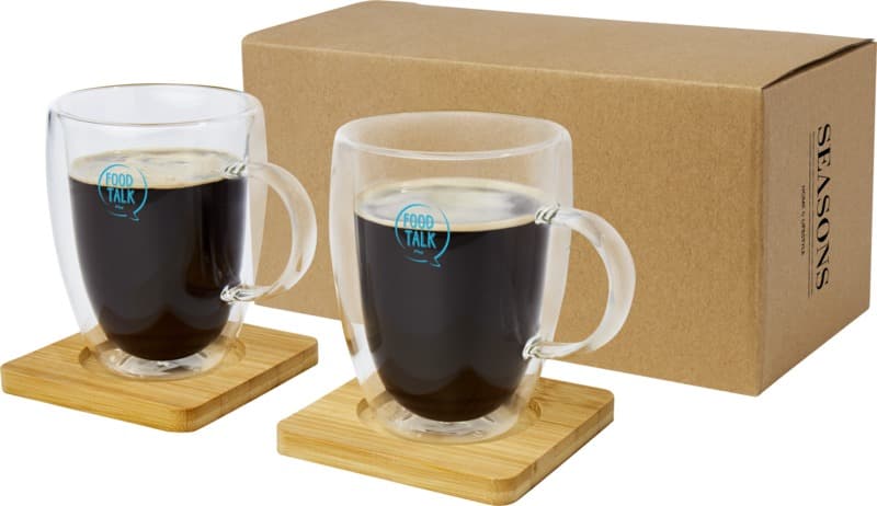 Manti 2-piece 350 ml double-wall glass cup with bamboo coaster  8