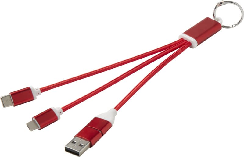 Metal 4-in-1 recycled aluminium charging cable with keychain 1