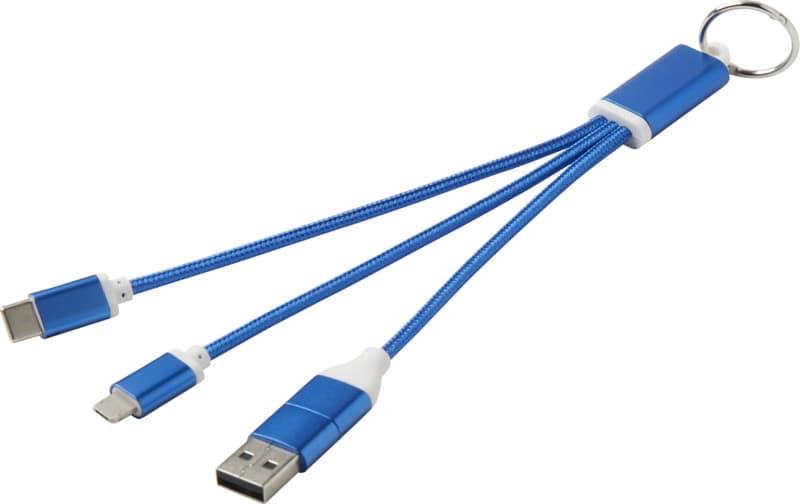 Metal 4-in-1 recycled aluminium charging cable with keychain 7
