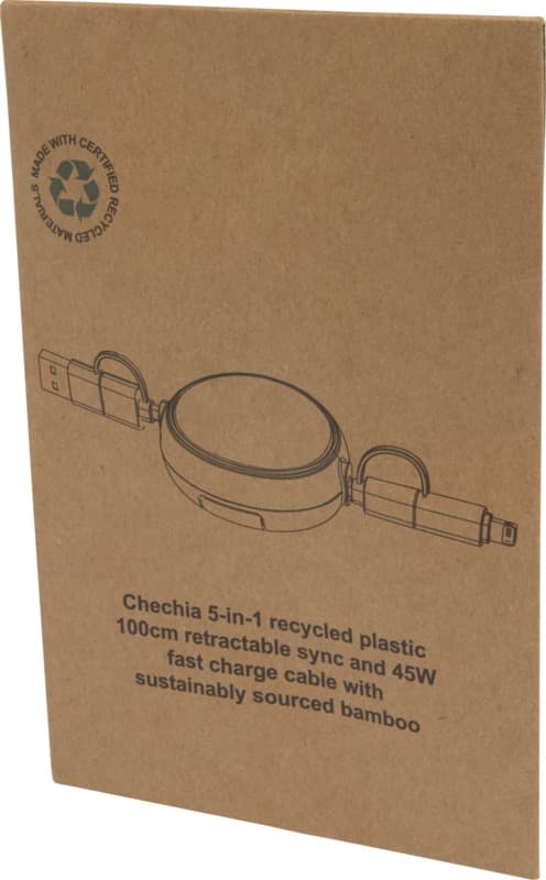 Chechia 5-in-1 recycled plastic 100 cm retractable data sync and 45W fast charge cable 7