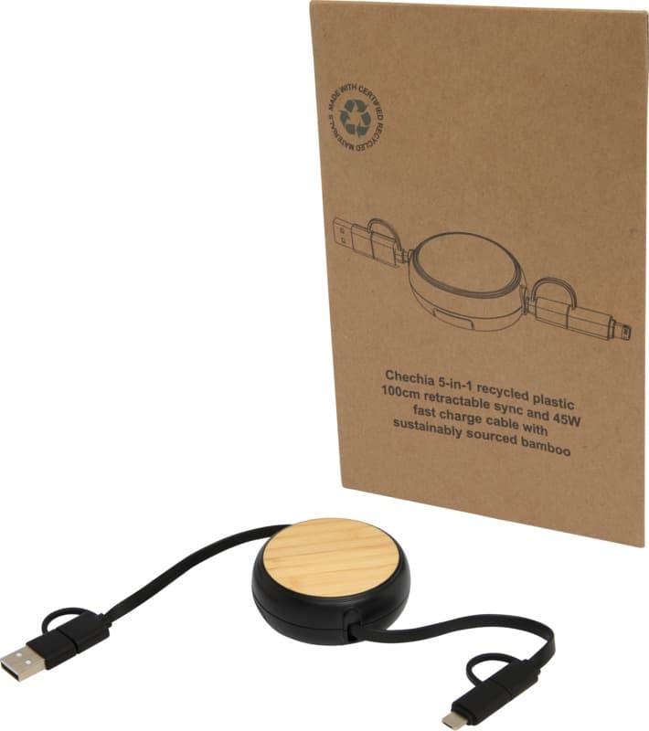 Chechia 5-in-1 recycled plastic 100 cm retractable data sync and 45W fast charge cable 9