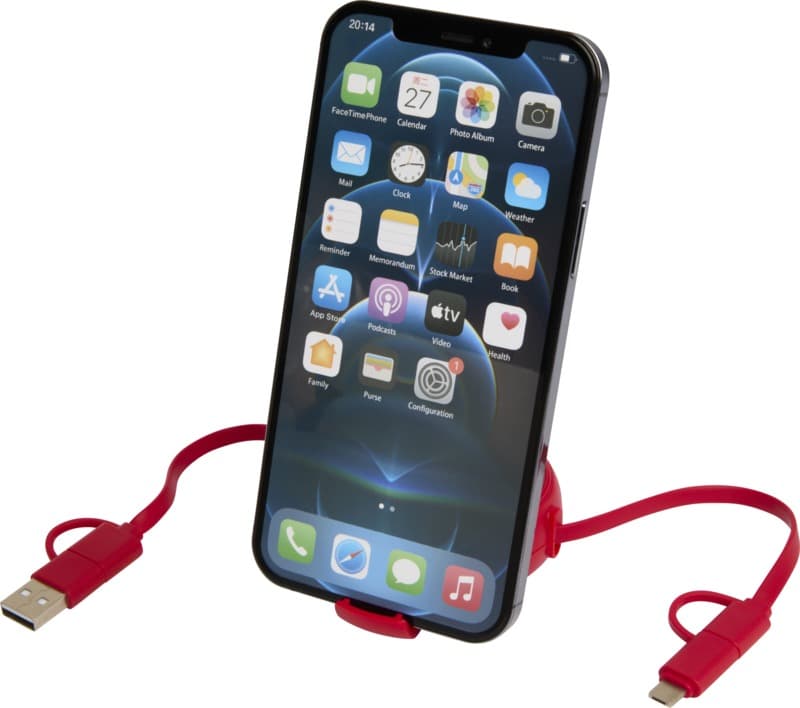 Alasia 5-in-1 100 cm recycled plastic and aluminium retractable data sync and 45W fast charge cable 5