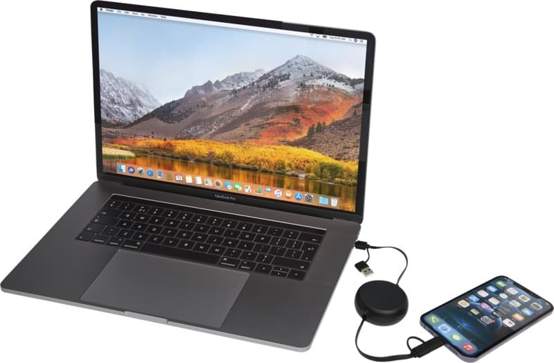 Alasia 5-in-1 100 cm recycled plastic and aluminium retractable data sync and 45W fast charge cable 30