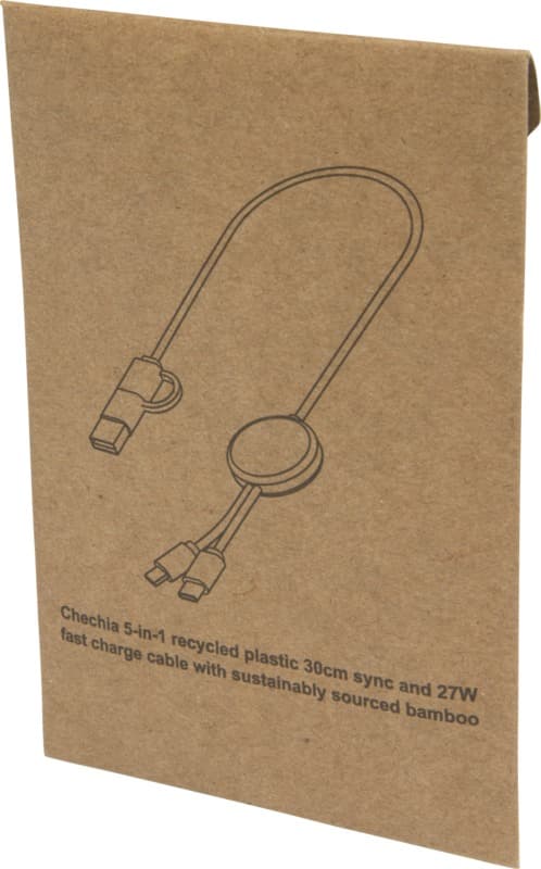 Chechia 5-in-1 recycled plastic 30 cm data sync and 27W fast charge cable with bamboo details 7