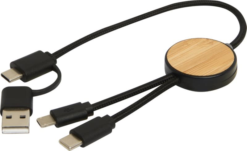 Chechia 5-in-1 recycled plastic 30 cm data sync and 27W fast charge cable with bamboo details 13