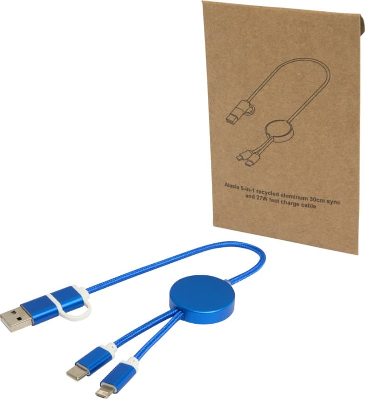 Alasia 5-in-1 recycled aluminium and plastic 30 cm data sync and 27W fast charge cable 9