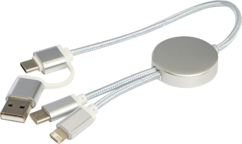 Alasia 5-in-1 recycled aluminium and plastic 30 cm data sync and 27W fast charge cable 21