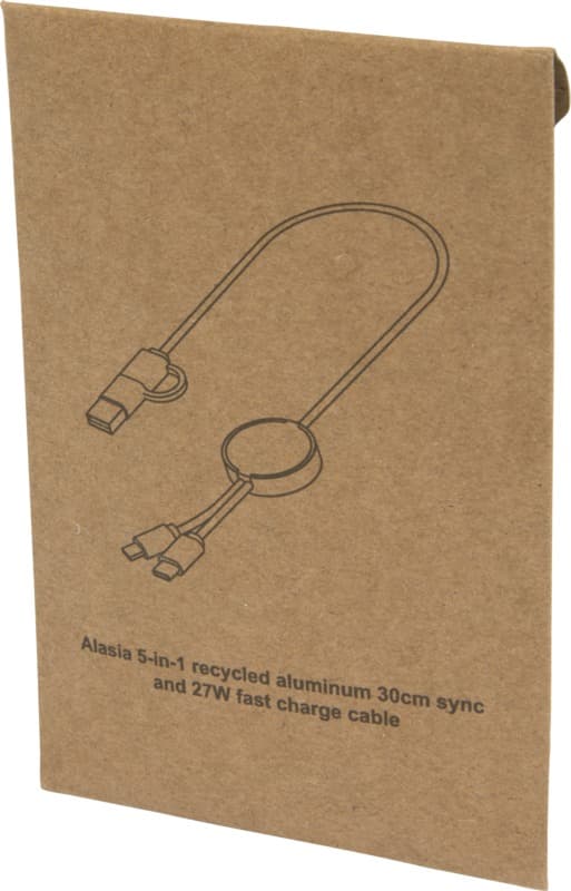 Alasia 5-in-1 recycled aluminium and plastic 30 cm data sync and 27W fast charge cable 23