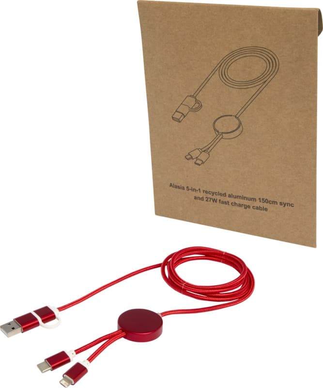 Alasia 5-in-1 recycled aluminium and plastic 150 cm data sync and 27W fast charge cable 1