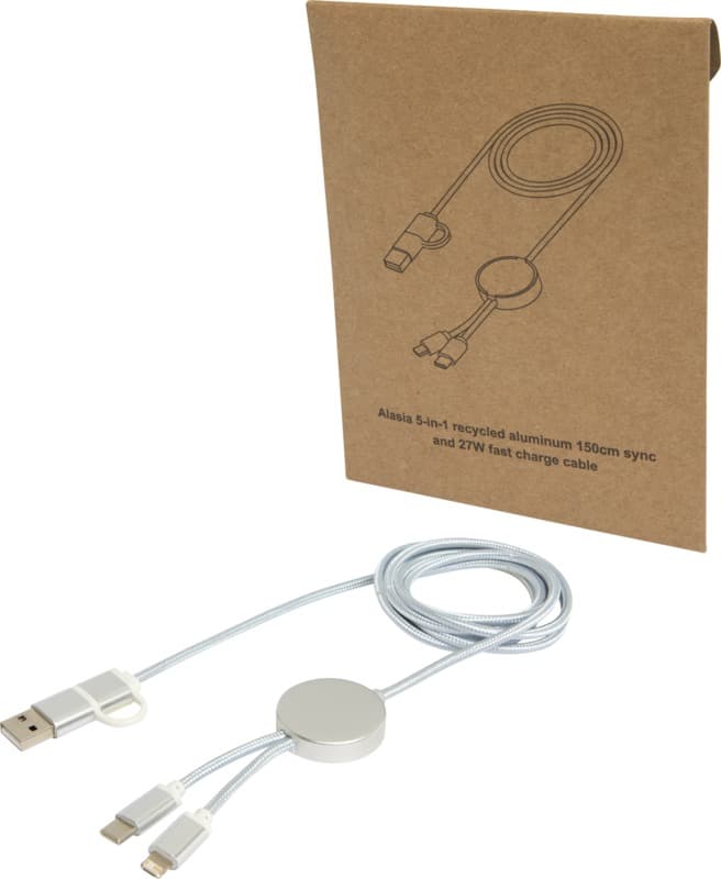 Alasia 5-in-1 recycled aluminium and plastic 150 cm data sync and 27W fast charge cable 17