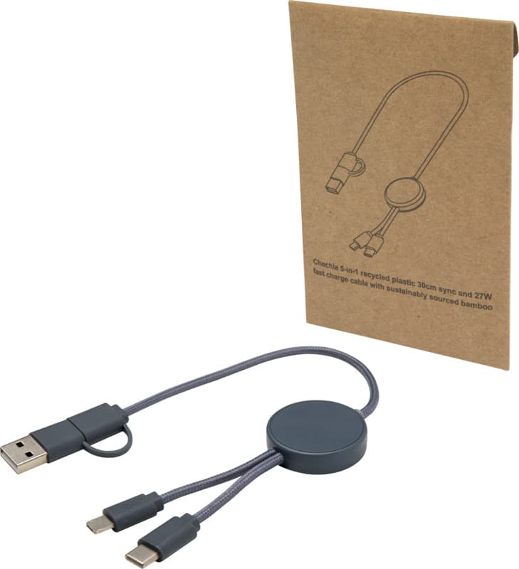 Citala 5-in-1 recycled plastic 30 cm data sync and 27W fast charge cable 33