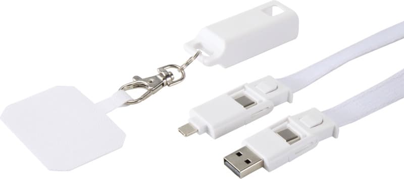 Franz recycled plastic smartphone lanyard with built-in data sync and 65W fast charge 5-in-1 cable 5