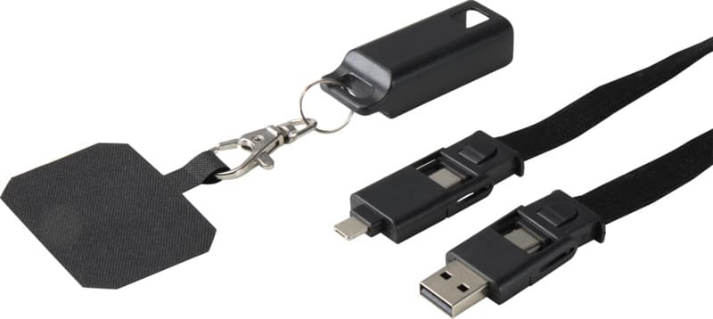 Franz recycled plastic smartphone lanyard with built-in data sync and 65W fast charge 5-in-1 cable 11
