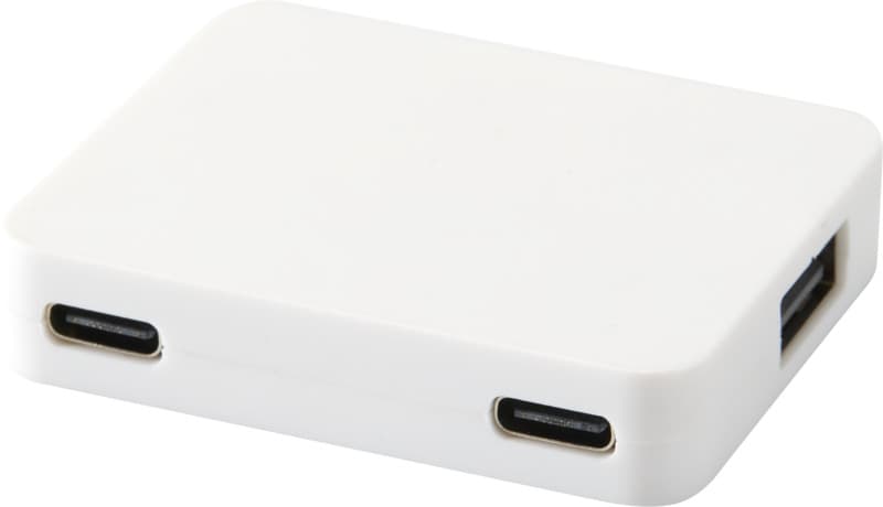 Gaia 4-port USB hub with USB-A and Type-C output and dual input - made from recycled plastic 1