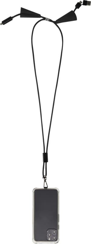 Funi recycled plastic smartphone lanyard with built-in data sync and 100W fast charge 5-in-1 cable 3