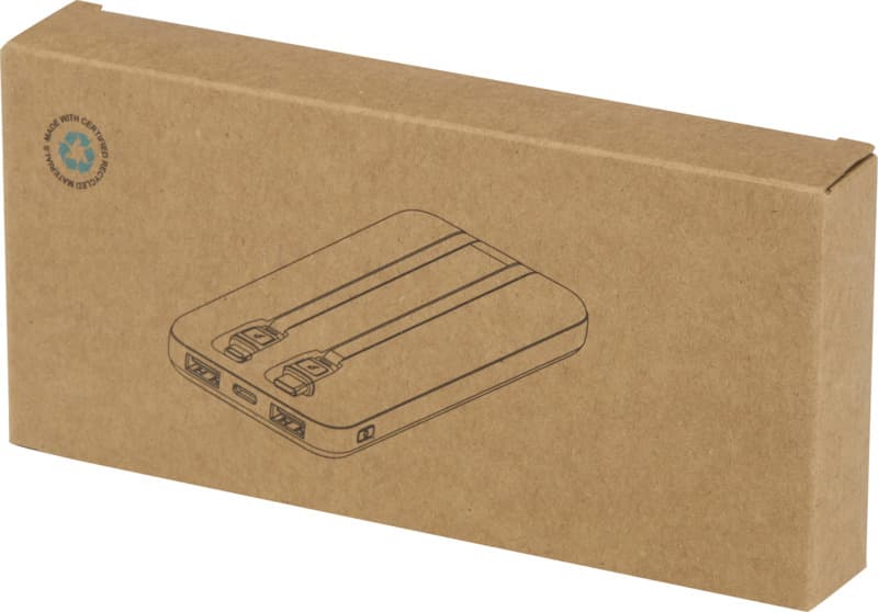 Adhil 10.000 mAh 10W recycled plastic power bank with 2 built-in cables 15