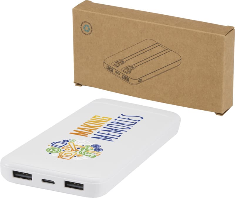 Adhil 10.000 mAh 10W recycled plastic power bank with 2 built-in cables 16