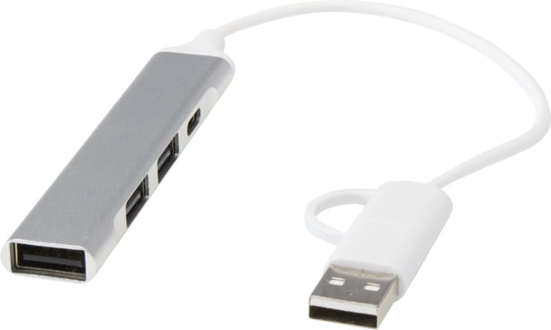 Alkaid 4-port recycled aluminium USB-A and Type-C hub with dual input 1