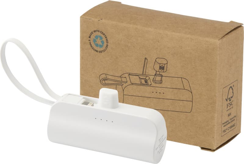 Alnair 5000 mAh 10W recycled plastic Type-C power bank with built-in flip stand and 2-in-1 cable 4