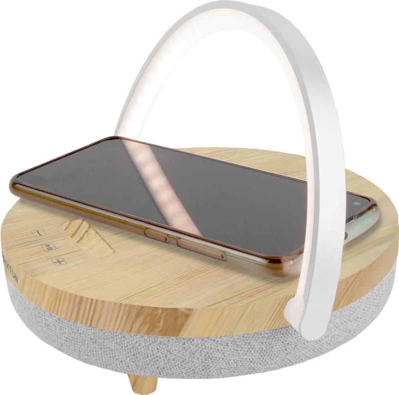 Prixton 4-in-1 10W Bluetooth® speaker with LED light and wireless charging base 9