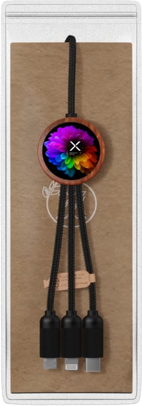 SCX.design C37 40W 5-in-1 rPET light-up logo charging cable with round wooden casing 8