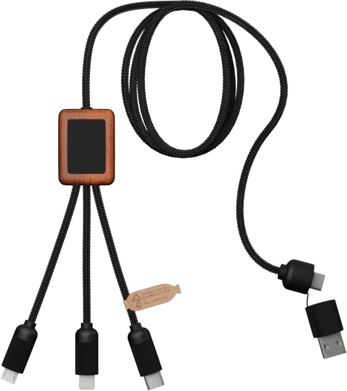 SCX.design C38 40W 5-in-1 rPET light-up logo charging cable with squared wooden casing 9