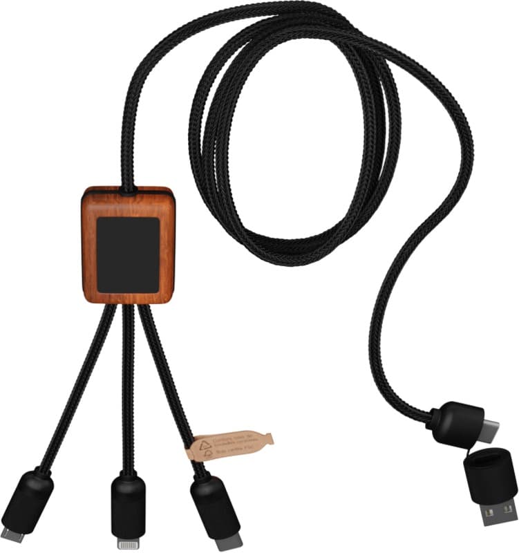 SCX.design C38 40W 5-in-1 rPET light-up logo charging cable with squared wooden casing 8